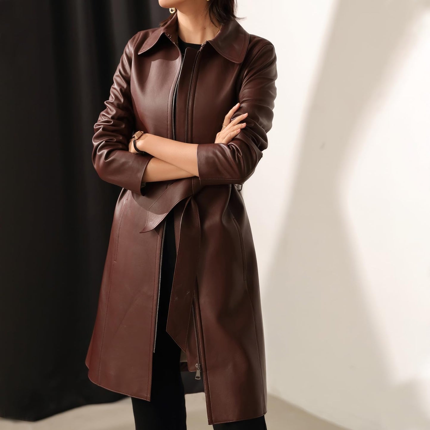 Elevate Elegance: Women’s White Sheepskin Pleated Neckline Coat - Casual Luxury, Korean Chic, Stylishly Belted