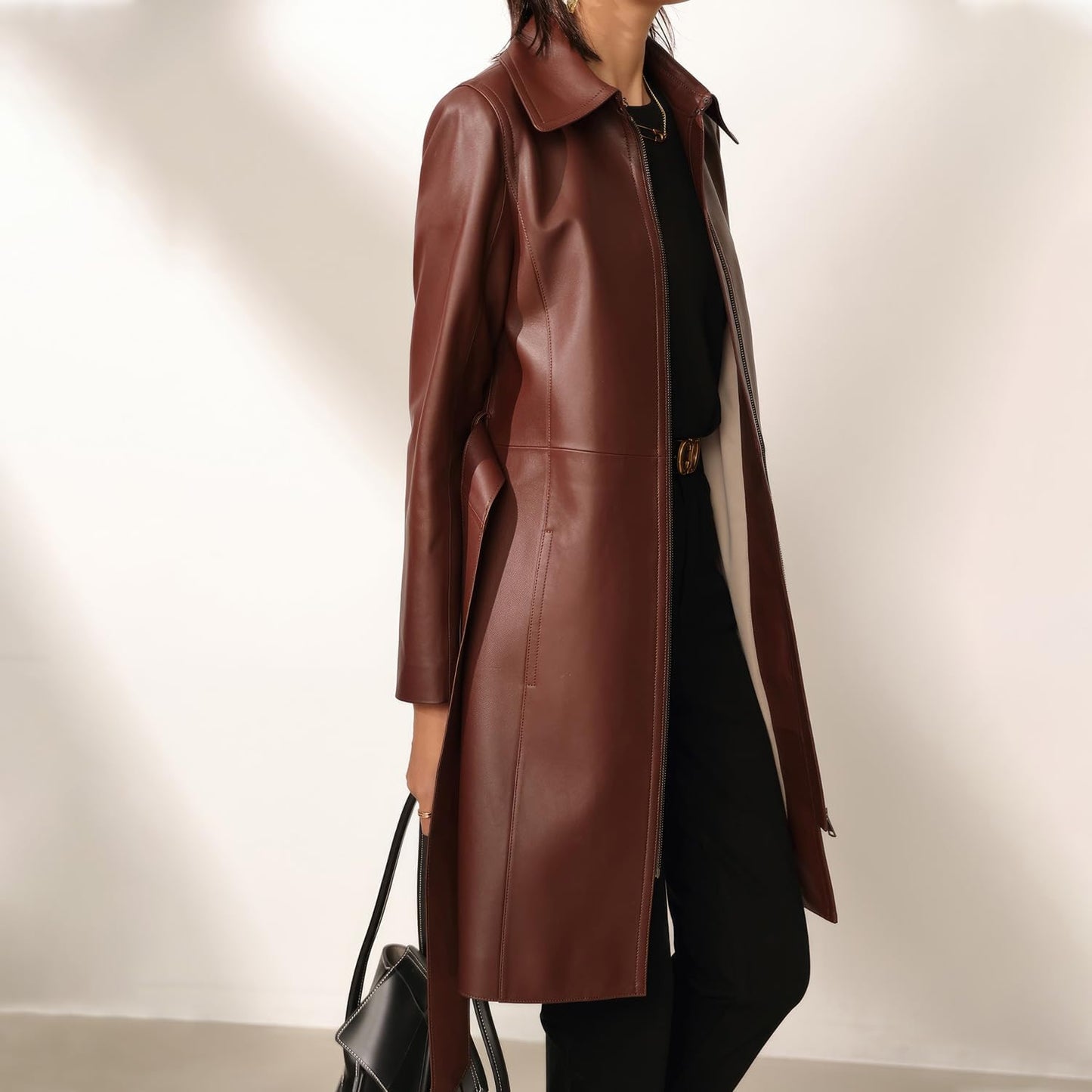 Elevate Elegance: Women’s White Sheepskin Pleated Neckline Coat - Casual Luxury, Korean Chic, Stylishly Belted