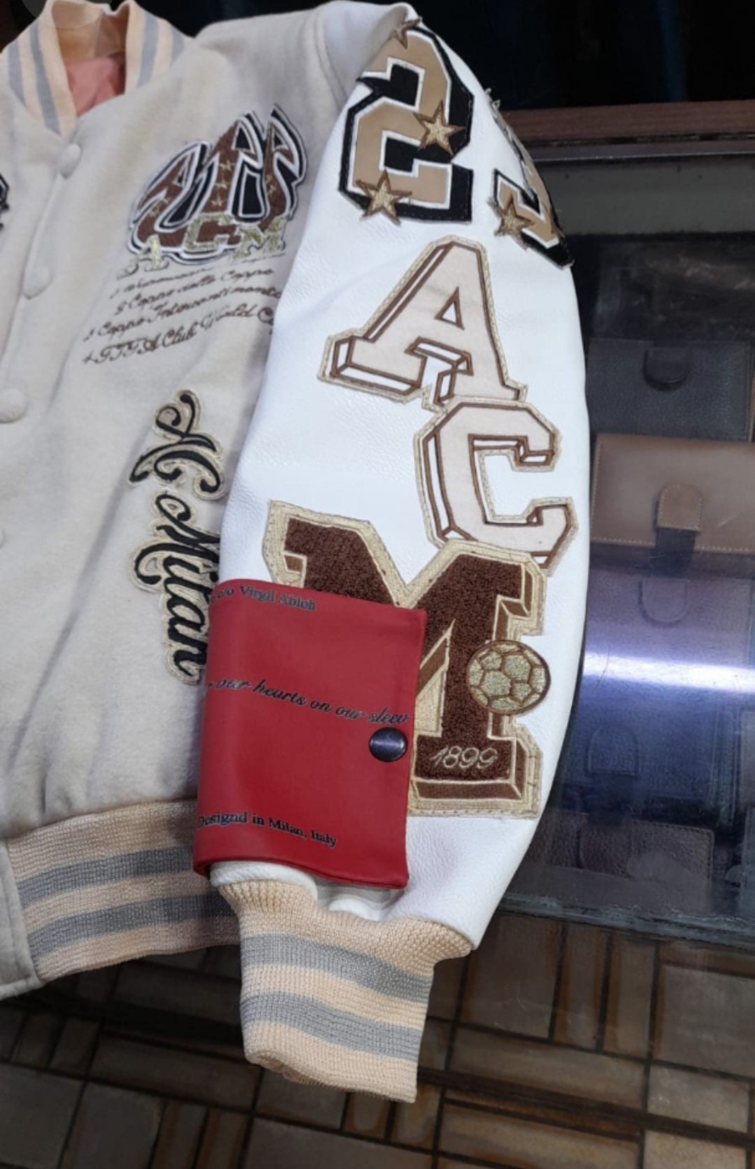 AC Milan Off-White Football Varsity Bomber Jacket Baseball Varsity Bomber Jacket|Leather coats for men