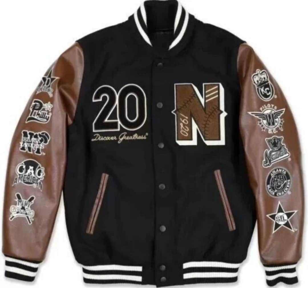 Negro League Baseball S9 Black Varsity Jacket | Baseball Varsity Bomber Jacket|Leather coats for men