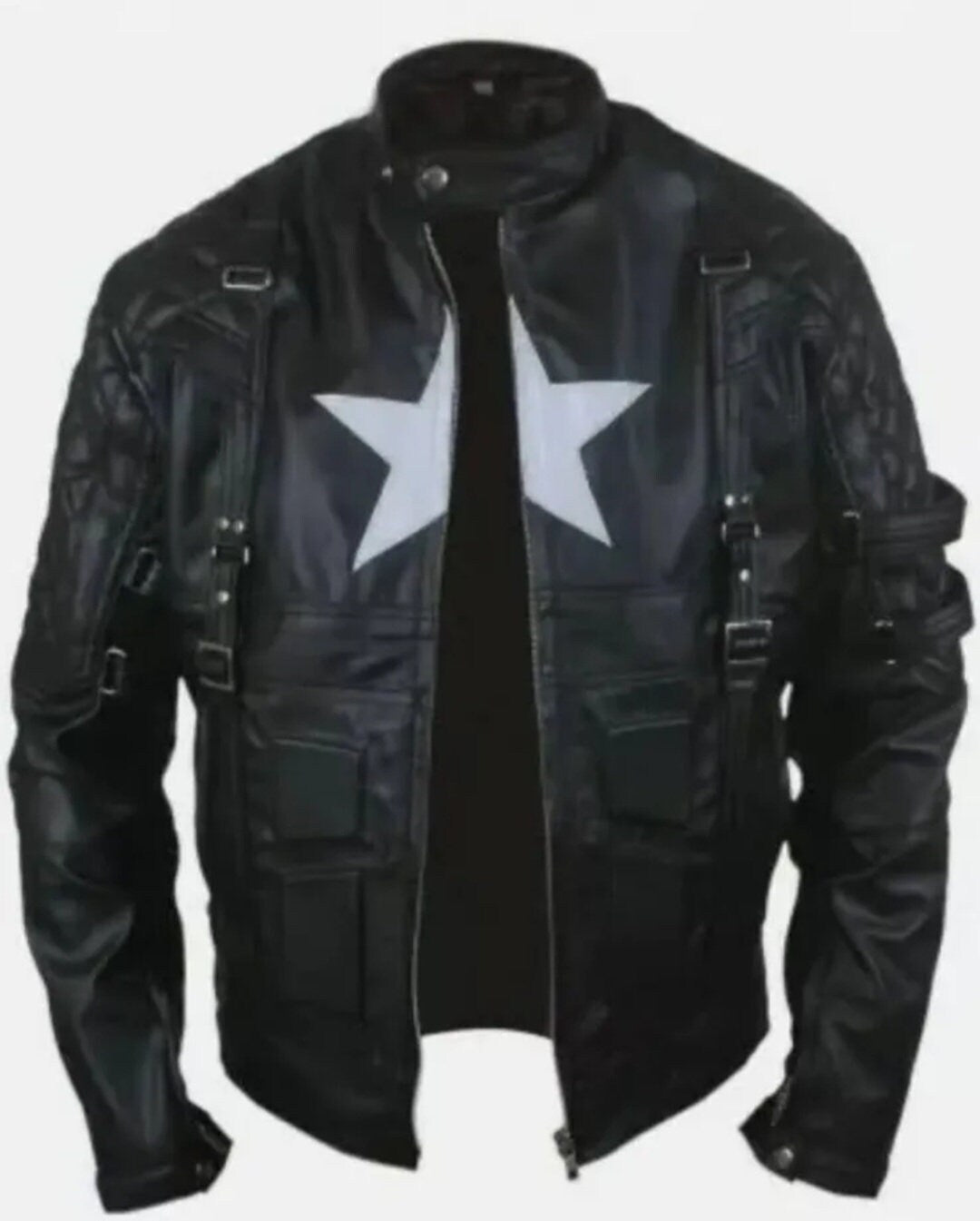 Black Genion Leather captain America Biker Jacket Leather jacket s,Mens Leather Coats and jackets ,Leather Jacket women s |Leather coats for men