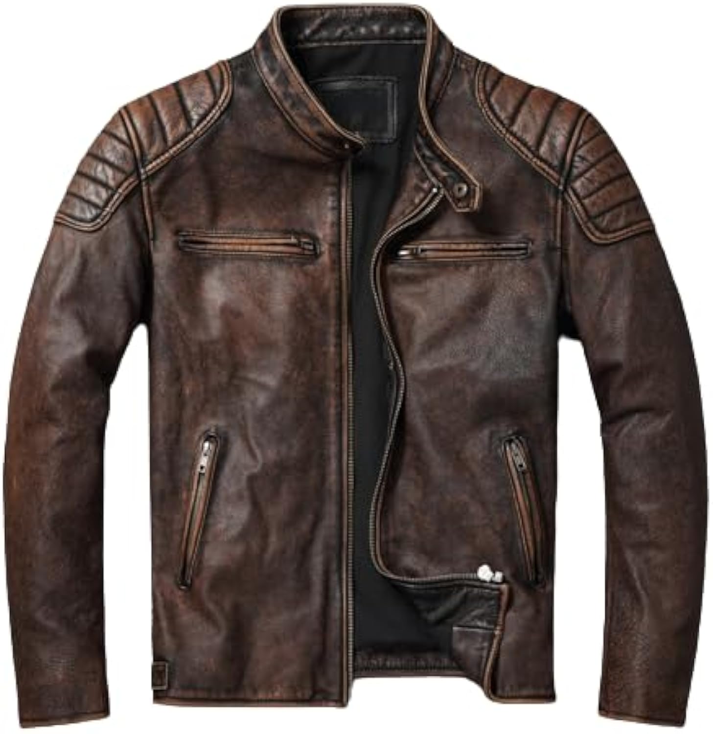 Real Black\Brown - Cowhide Genuine Leather Jacket Men Motorcycle