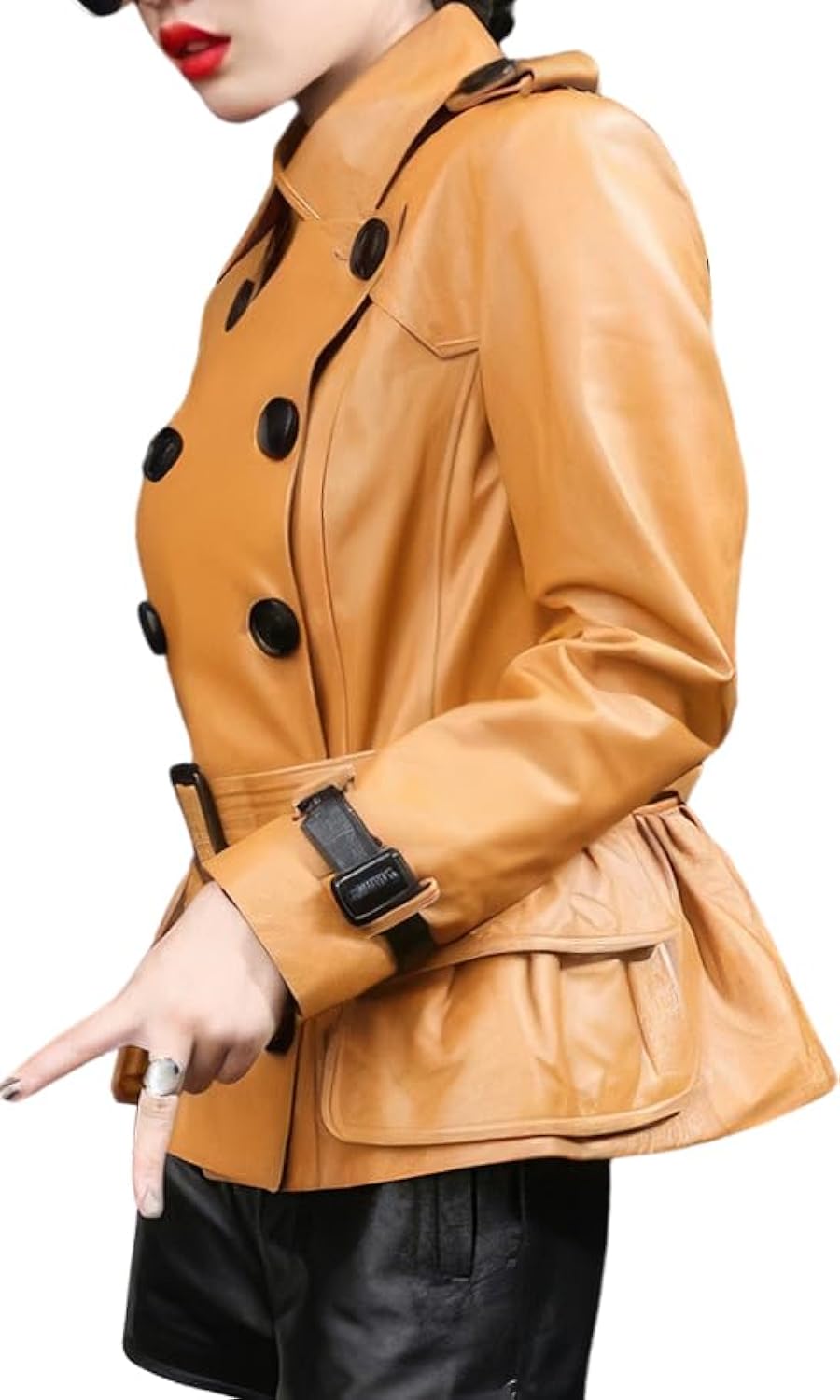 Chic Fawn Brown Double Breasted Sheepskin Jacket: Elevate Streetwear to Office Fashion with Slim Fit and Korean Flair