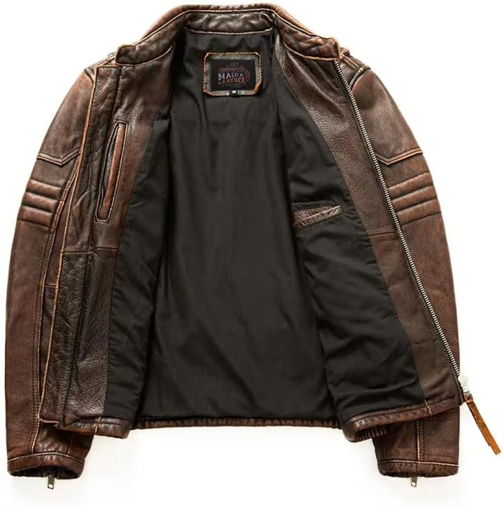 Chic cowhide jackets: Vintage bomber, fall motorcycle, and racer styles for racing enthusiasts.