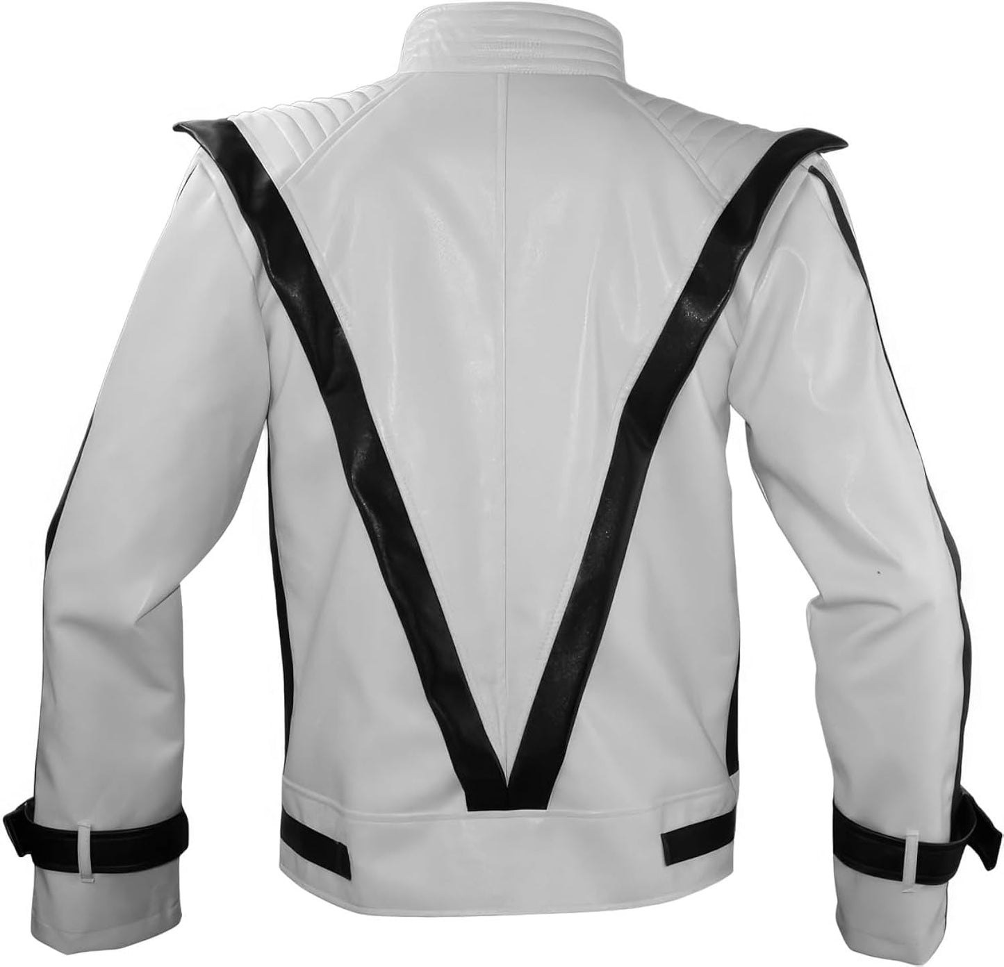 White Sheepskin Retro Jacket: Quilted Shoulders, Celebrity-Inspired, Black Strips – Classic Fashion and Cosplay Elegance