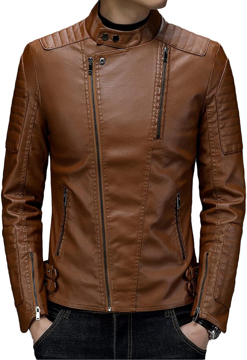 Brown Sheepskin Motorcycle Jacket: Stylish Slim Fit Windbreaker