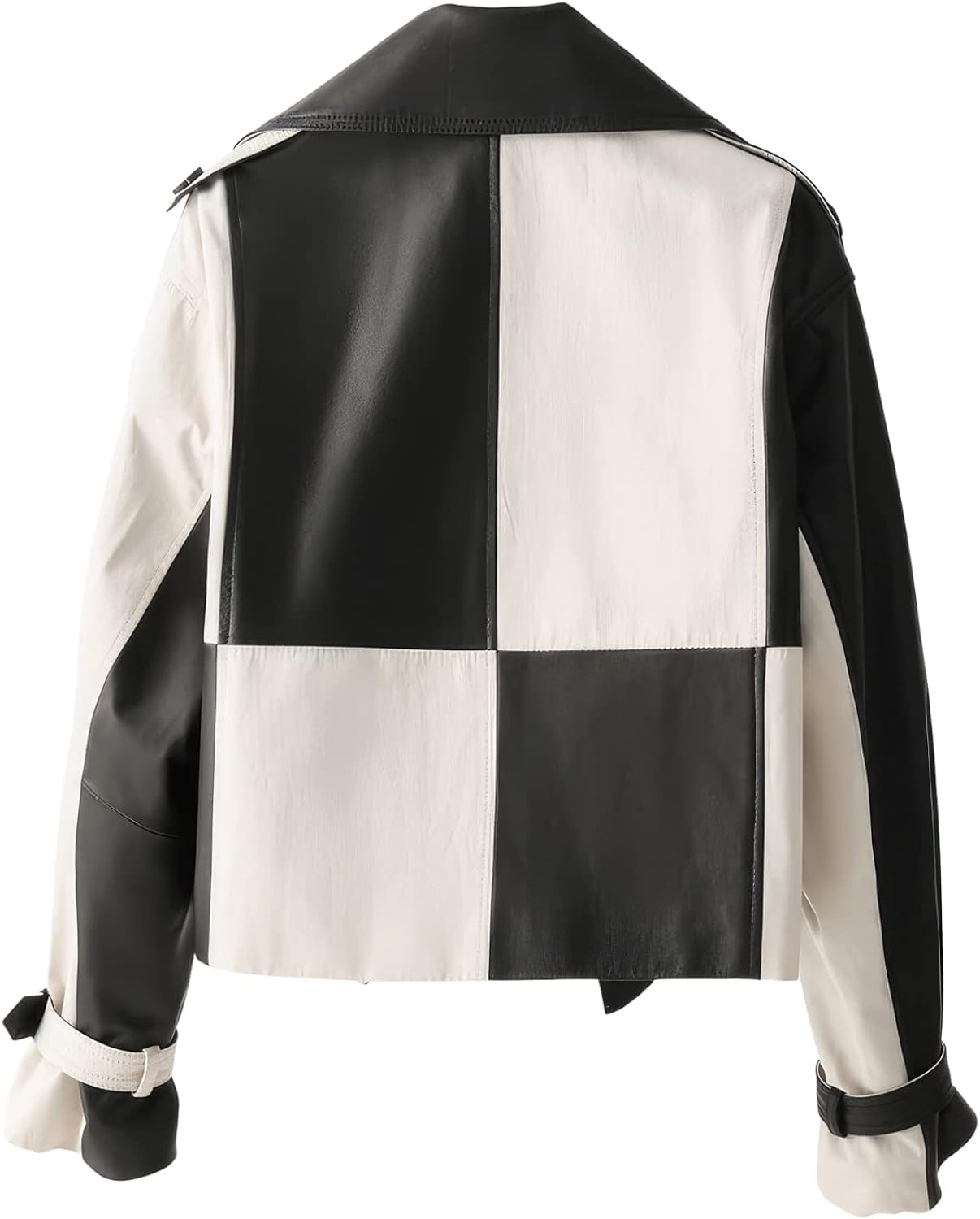 Chess-Inspired Elegance: Women’s Black & White Lapel Collar Sheepskin Jacket - Korean High-End Streetwear Check Chic