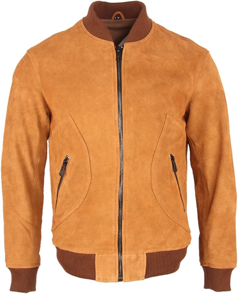 Brown Suede Biker Bomber: Classic, Casual, and Warm for Motorcycle Riding in Smooth Winter Style