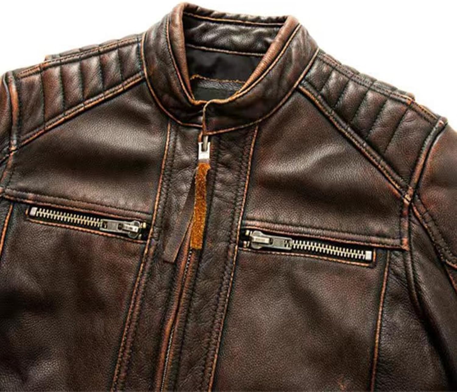 Chic cowhide jackets: Vintage bomber, fall motorcycle, and racer styles for racing enthusiasts.