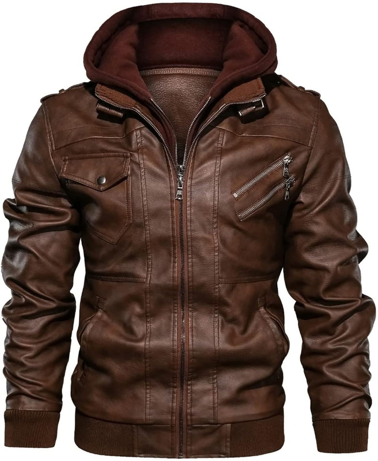 Brown Sheepskin Bomber Jacket: Trendy Pilot-Inspired Design with Comfortable Hood for Modern Men