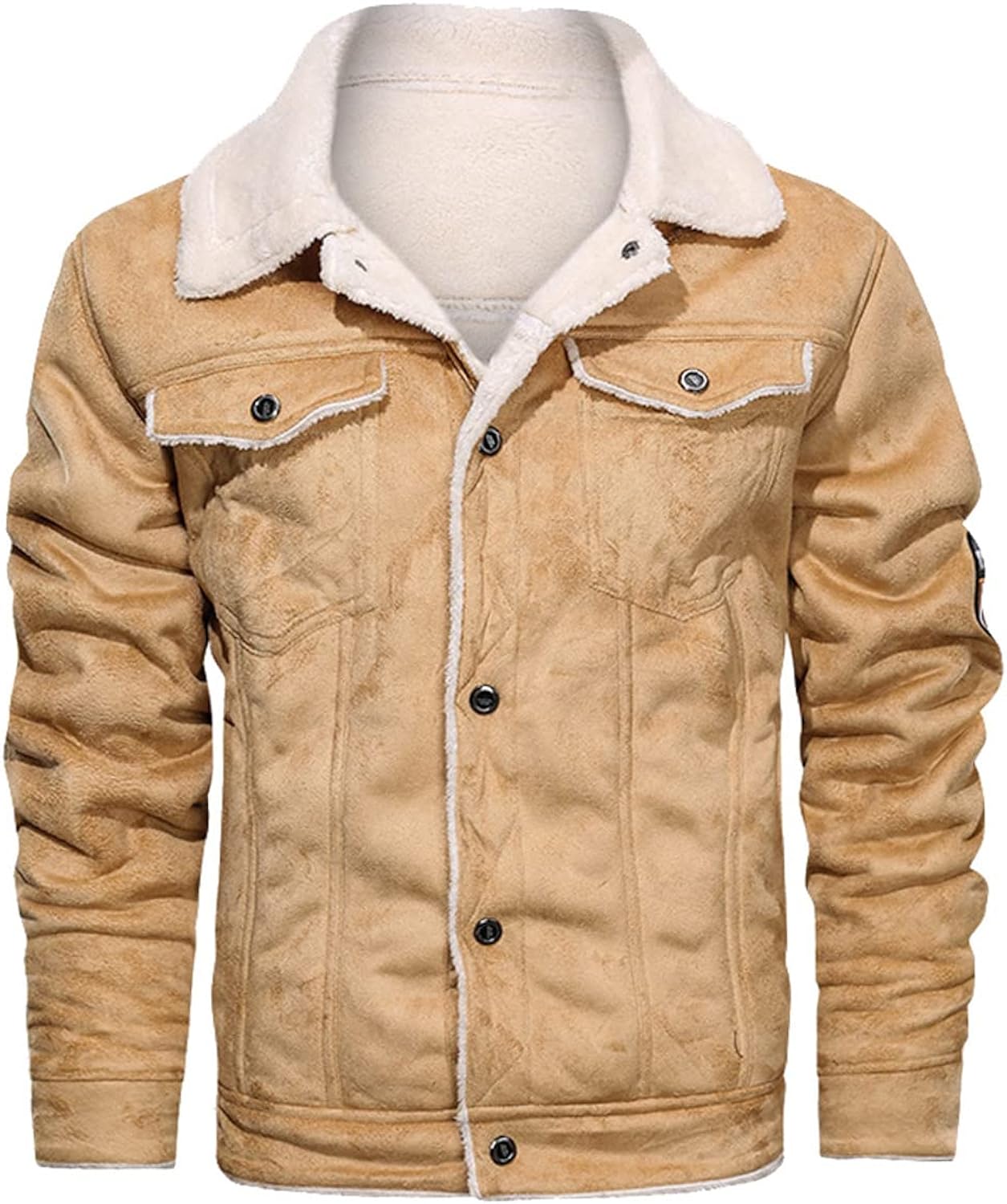 Bronze Biker: Men's Genuine Suede Airforce Sherpa Shearling Motorcycle Jacket - Warm, Casual, and Classic Style