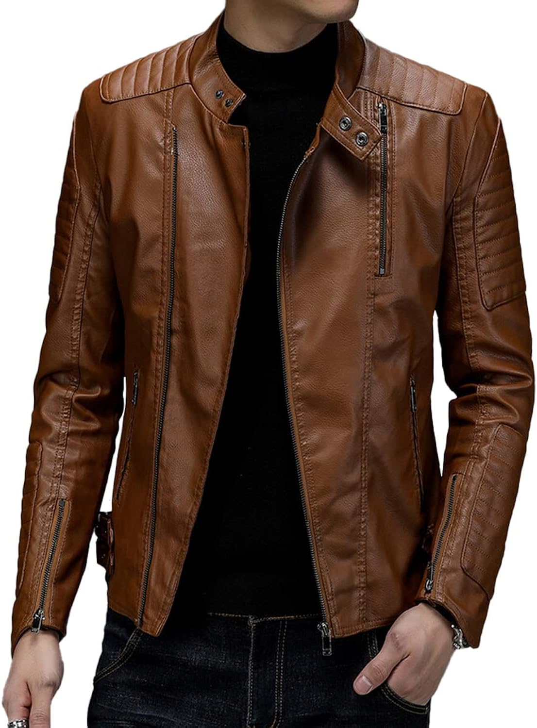 Brown Sheepskin Motorcycle Jacket: Stylish Slim Fit Windbreaker