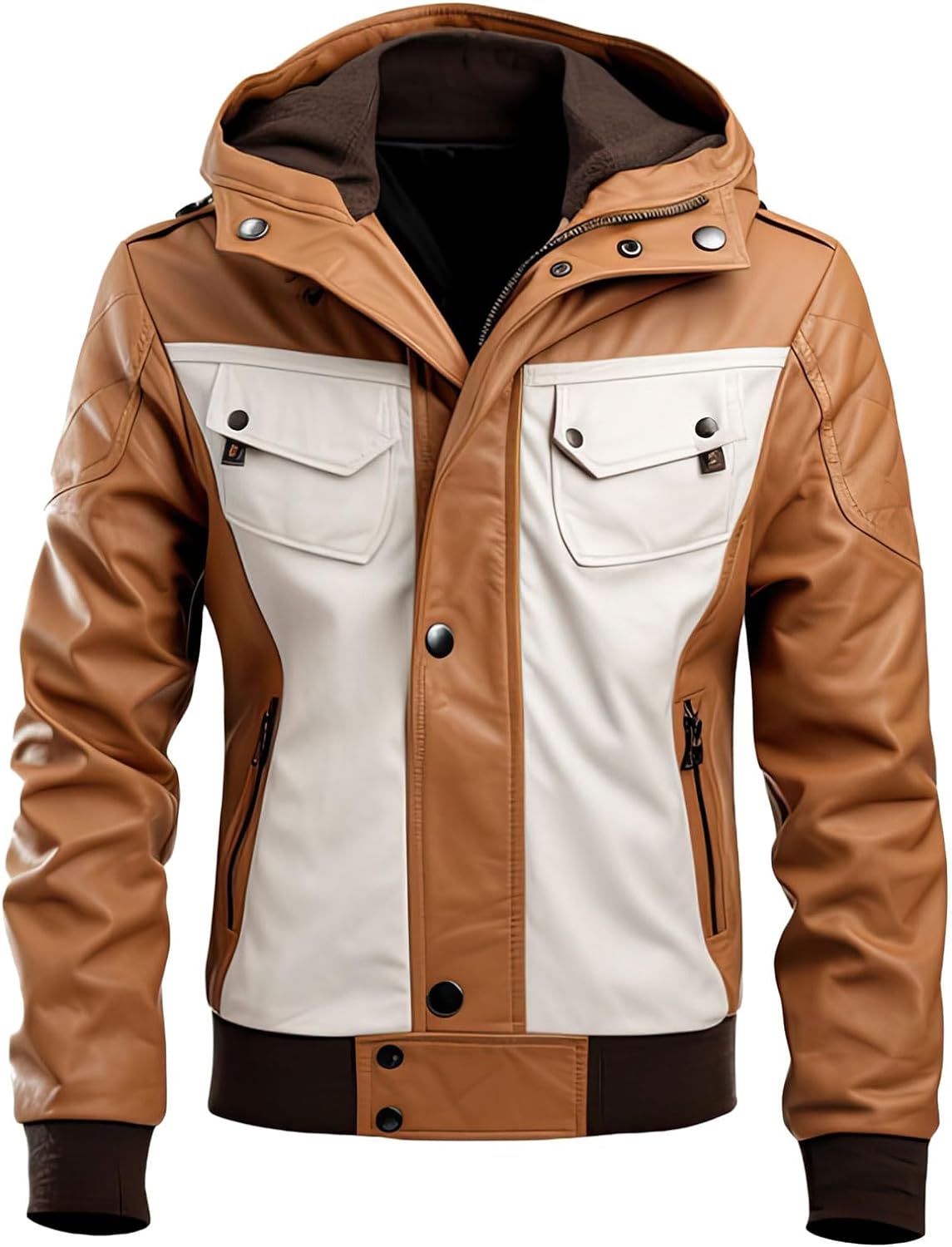 "Men's Genuine Sheepskin Hooded Field Jacket - Stylish Winter Outerwear.