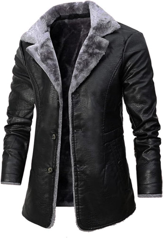 Black Sheepskin Faux Fur Trench: Stylish Single-Breasted Jacket