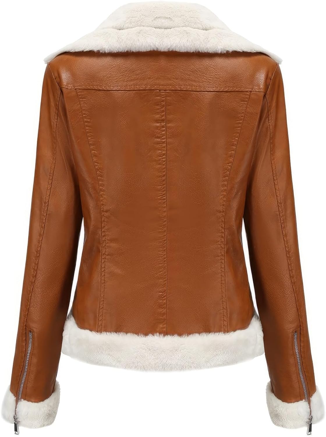 Women’s Brown Biker Genuine Sheepskin Sherpa Shearling Moto Café Racer Asymmetric Jacket - Street-Style Elegance