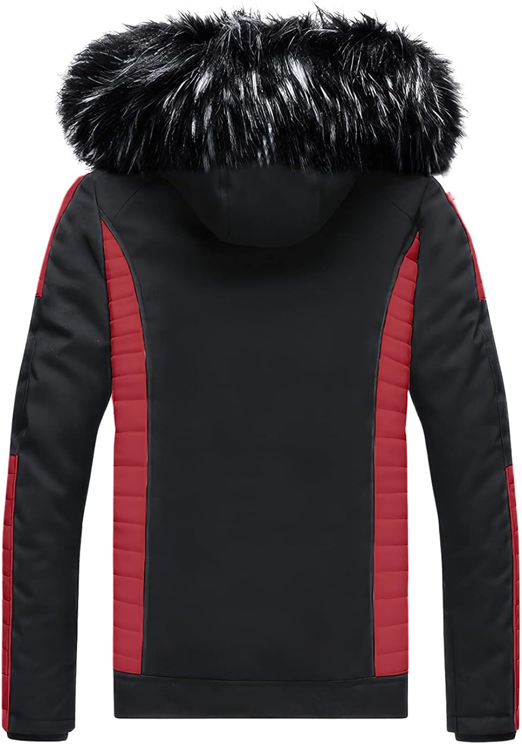 Black Biker Sheepskin Jacket: Hooded, Red Quilted Design, Genuine Leather - Ultimate Style and Warmth