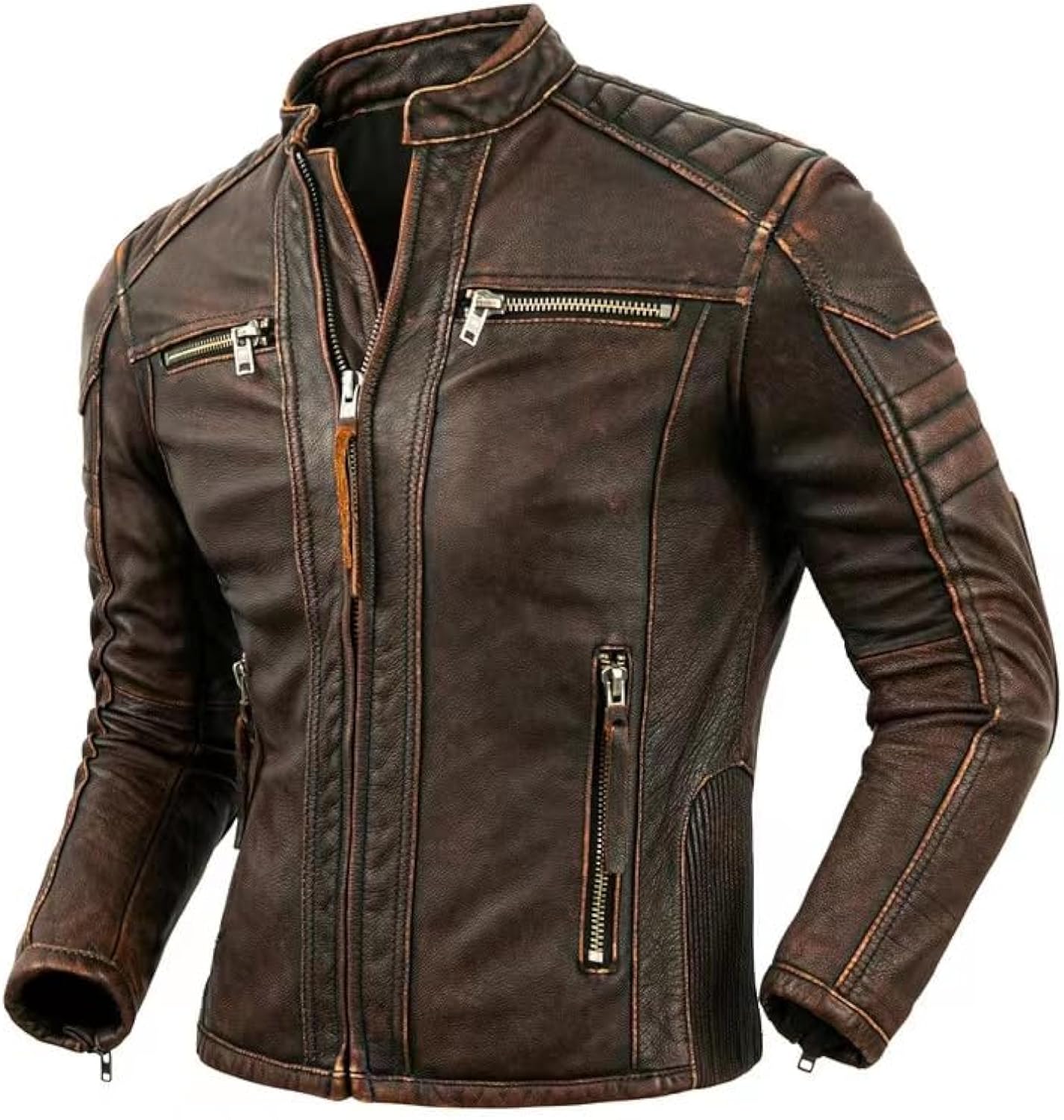 Chic cowhide jackets: Vintage bomber, fall motorcycle, and racer styles for racing enthusiasts.