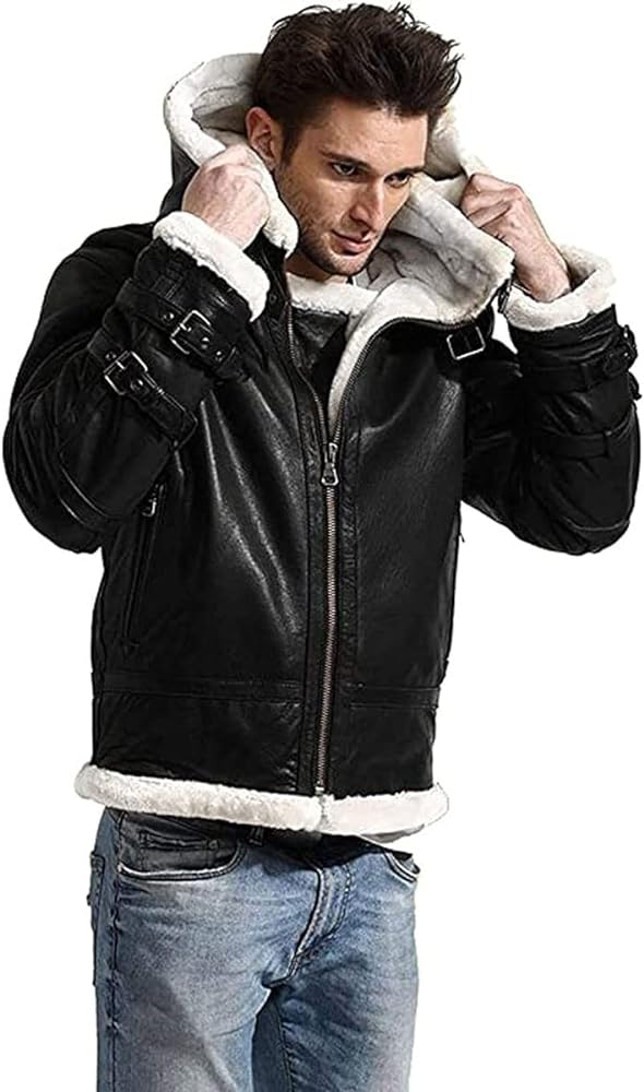 Authentic Men's WW2 Aviator RAF Bomber Jacket - Iconic Style with White Fur Collar, Black Leather, and Warmth for Winter