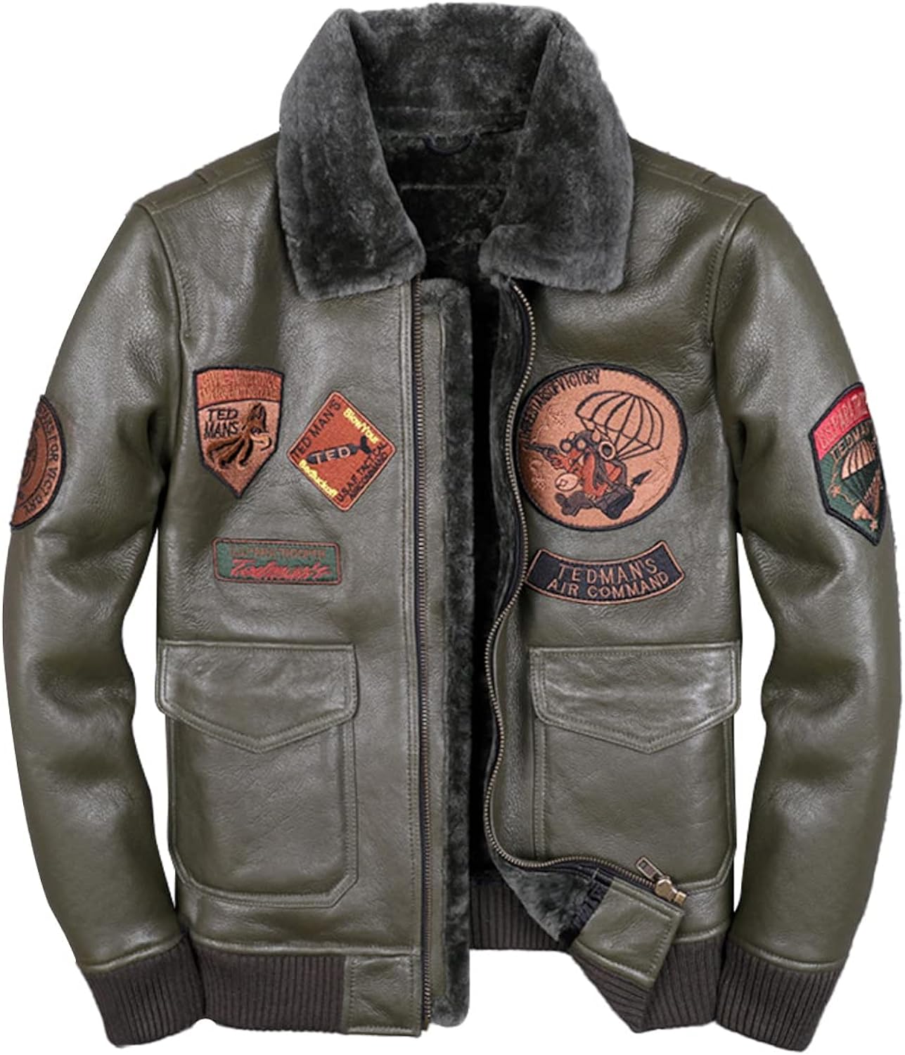 Men's Green A2 Aviator Shearling Jacket: Military Style with Warm Faux Fur Lining for Winter Fashion and Comfort