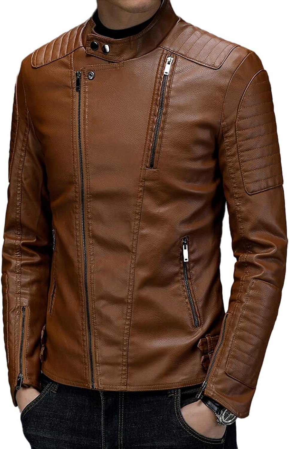 Brown Sheepskin Motorcycle Jacket: Stylish Slim Fit Windbreaker