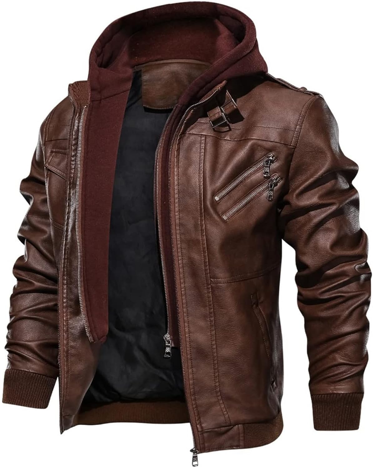 Brown Sheepskin Bomber Jacket: Trendy Pilot-Inspired Design with Comfortable Hood for Modern Men