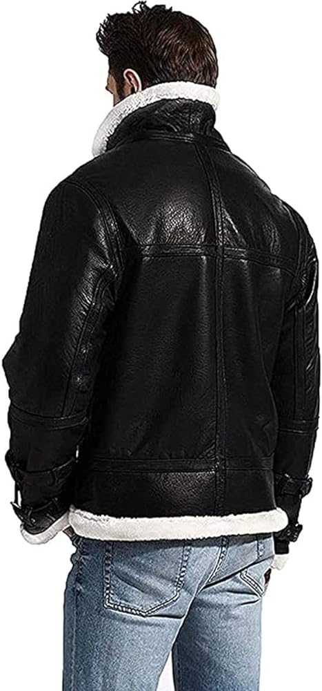 Authentic Men's WW2 Aviator RAF Bomber Jacket - Iconic Style with White Fur Collar, Black Leather, and Warmth for Winter