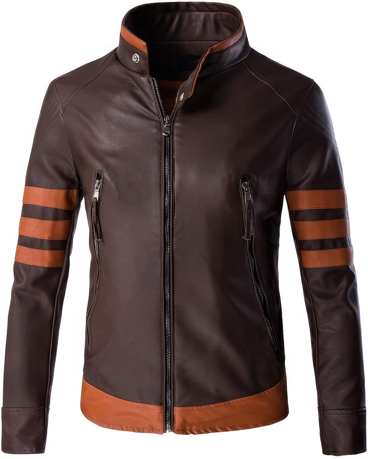 Café Racer Brown Sheepskin Jacket - Retro Slim Fit