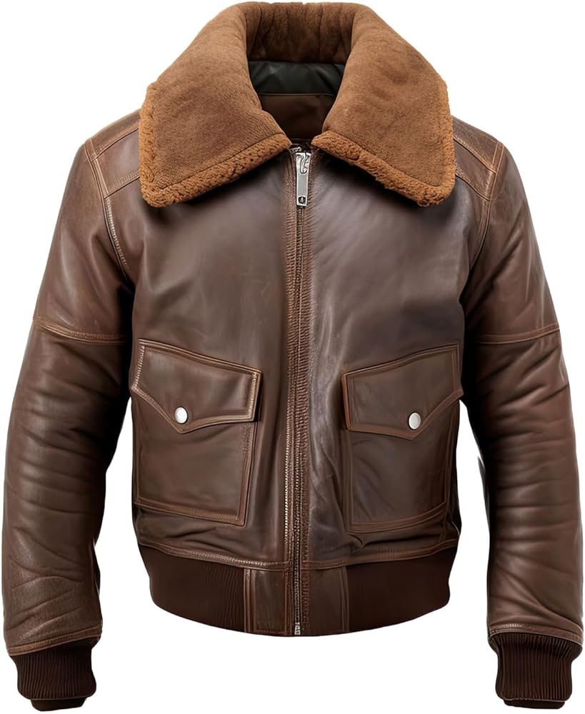 Coffee Brown Sheepskin Aviator: Timeless Style, YKK Zipper, Utility Pockets for Warmth and Comfort.