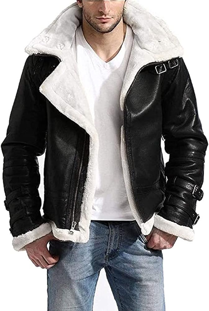 Authentic Men's WW2 Aviator RAF Bomber Jacket - Iconic Style with White Fur Collar, Black Leather, and Warmth for Winter