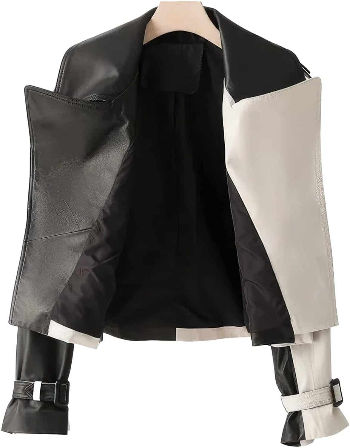 Chess-Inspired Elegance: Women’s Black & White Lapel Collar Sheepskin Jacket - Korean High-End Streetwear Check Chic