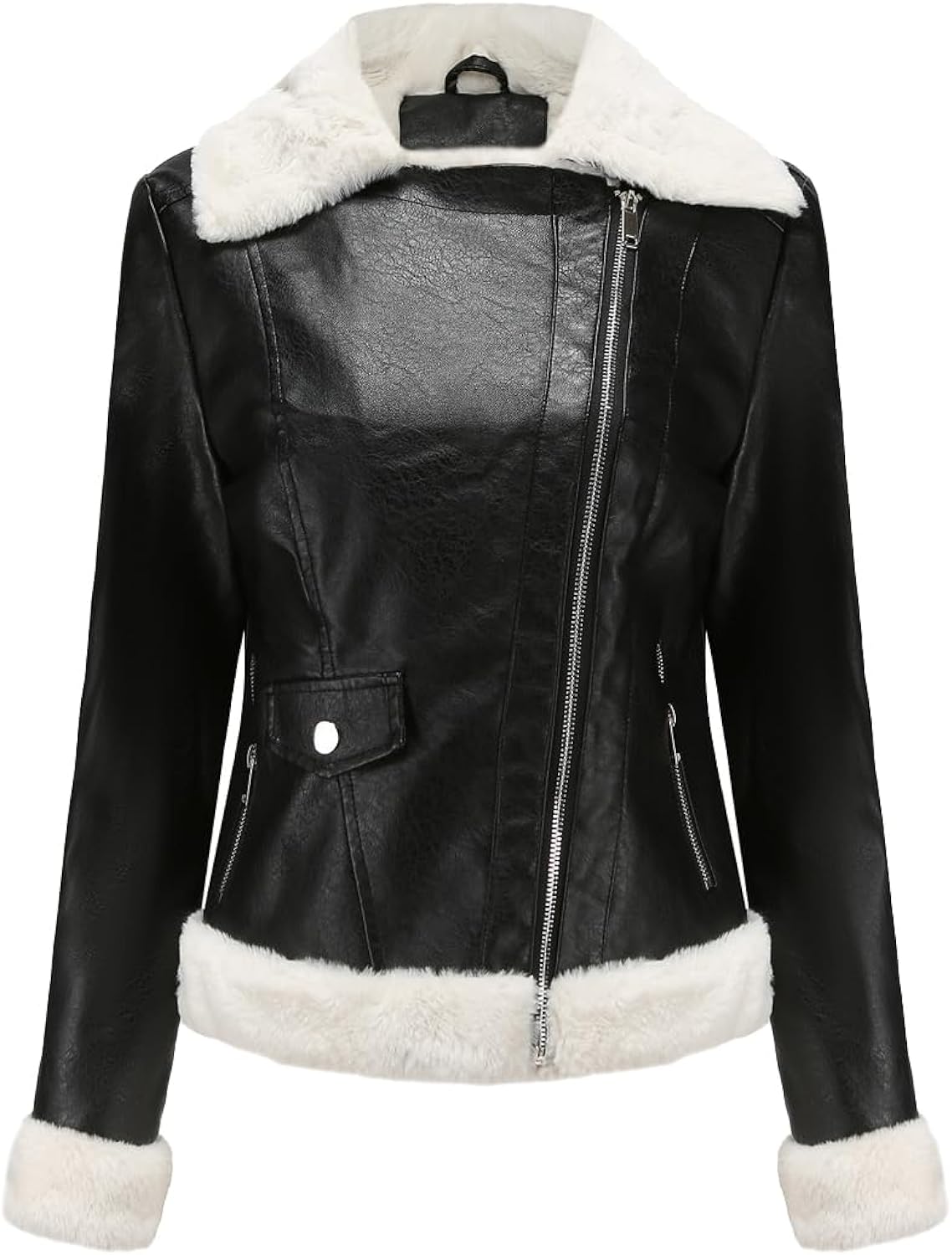 Black Sheepskin Sherpa Shearling Jacket: Winter Warmth Meets Classic Elegance for the Office Lady