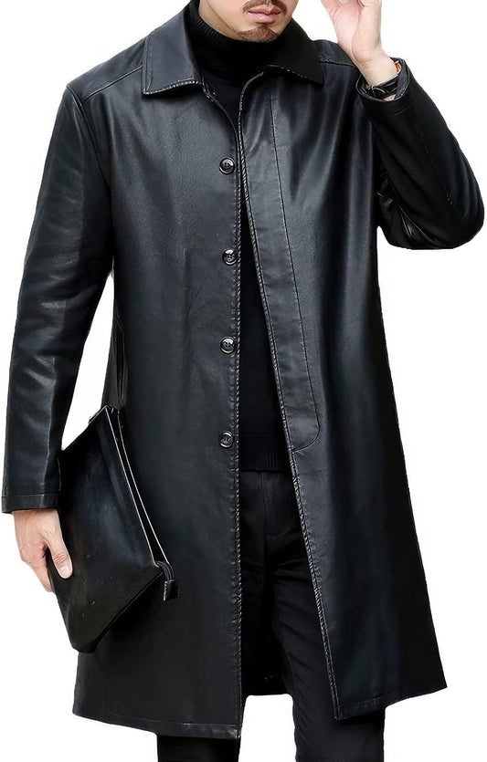 Stay warm in style with our Men’s Black Genuine Sheepskin Long Winter Coat – a fashionable blend of comfort