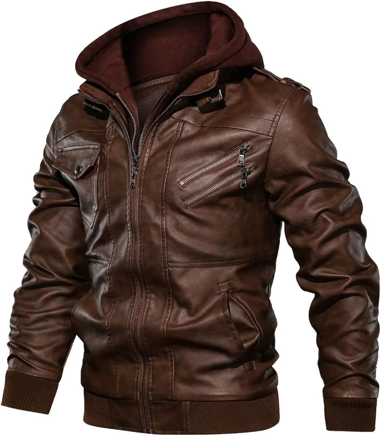 Brown Sheepskin Bomber Jacket: Trendy Pilot-Inspired Design with Comfortable Hood for Modern Men