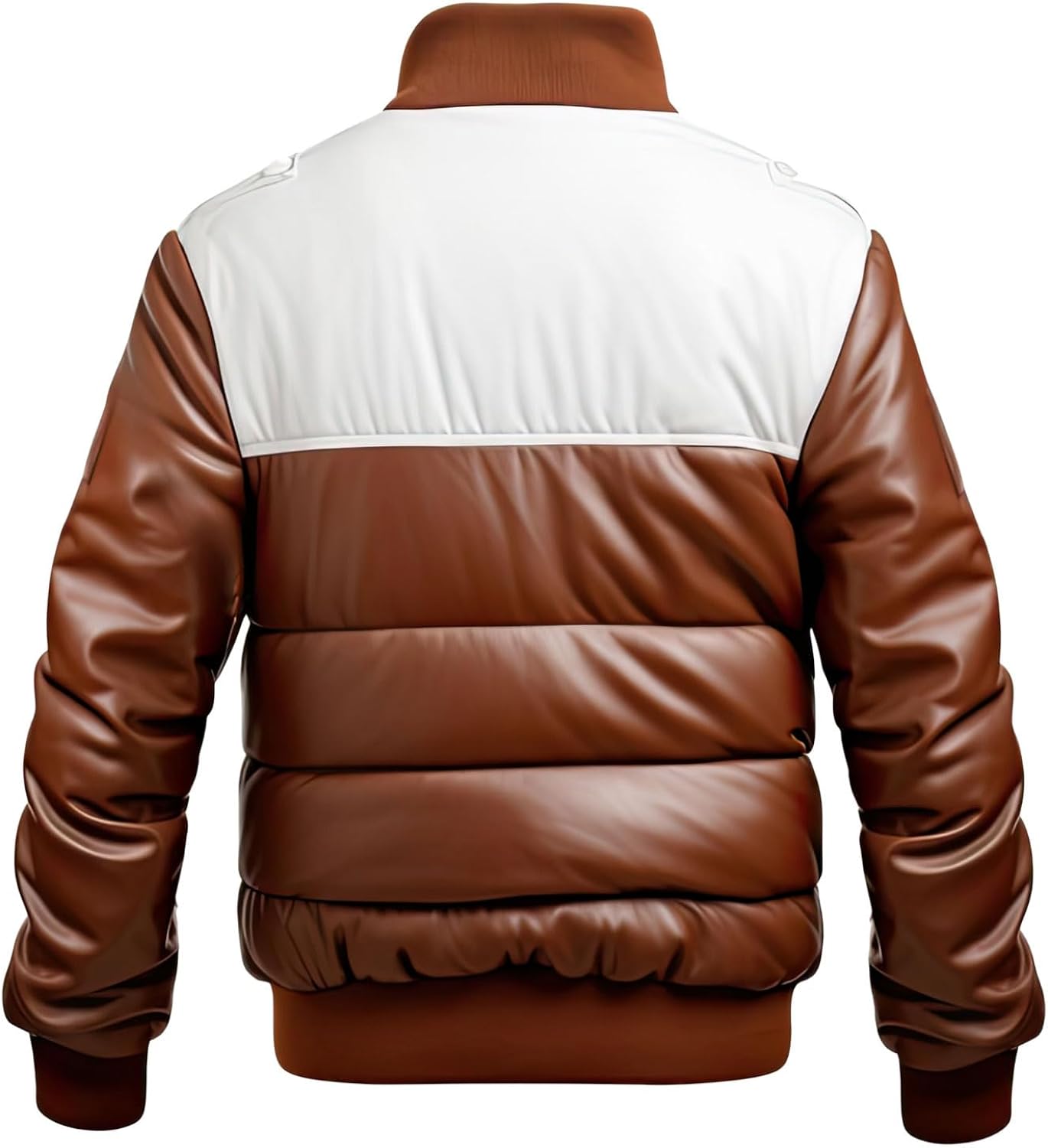 Brown White Sheepskin Puffer: Stylish, Warm, Rib-Knit Cuffs. Perfect for Cool Days. YKK Zipper, Slanted Pockets.