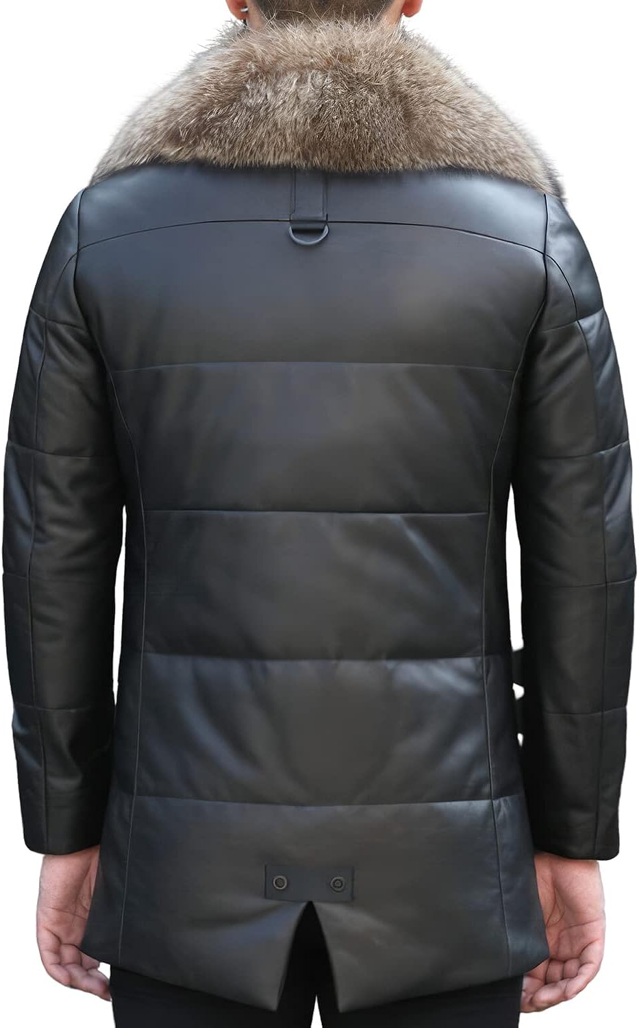 Black Elegance: Men's Genuine Sheepskin Detachable Sherpa Shearling Slim Fit Leather Puffer Jacket