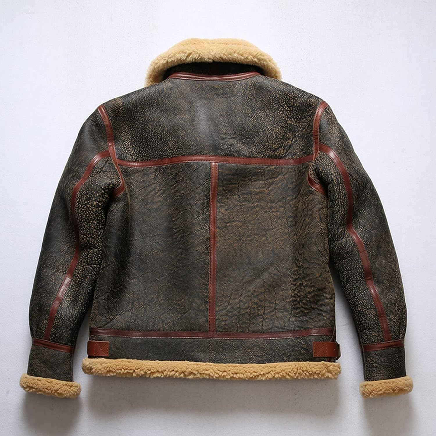 Vintage Brown B3 Bomber Leather Jacket, Distressed Look, Genuine Sheepkin, Faux Fur, Air Force Style