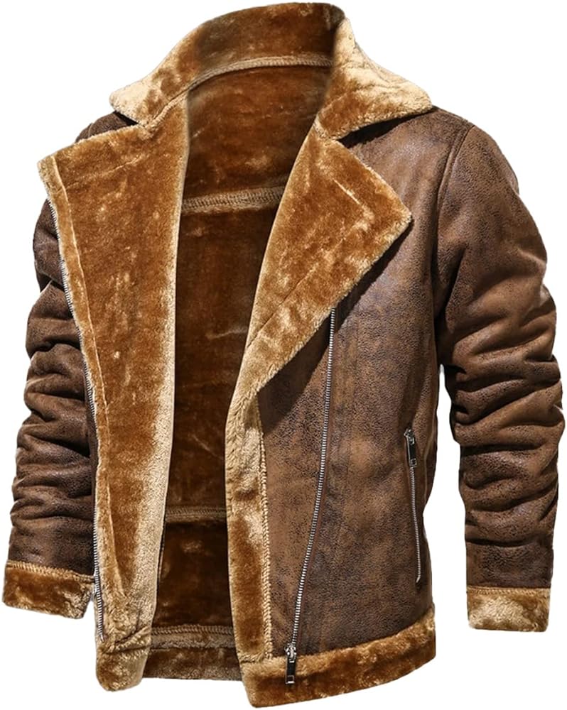 B3 Aviator Vintage Brown Sheepskin Asymmetric Leather Jacket with Distressed Finish - Men's Fashion