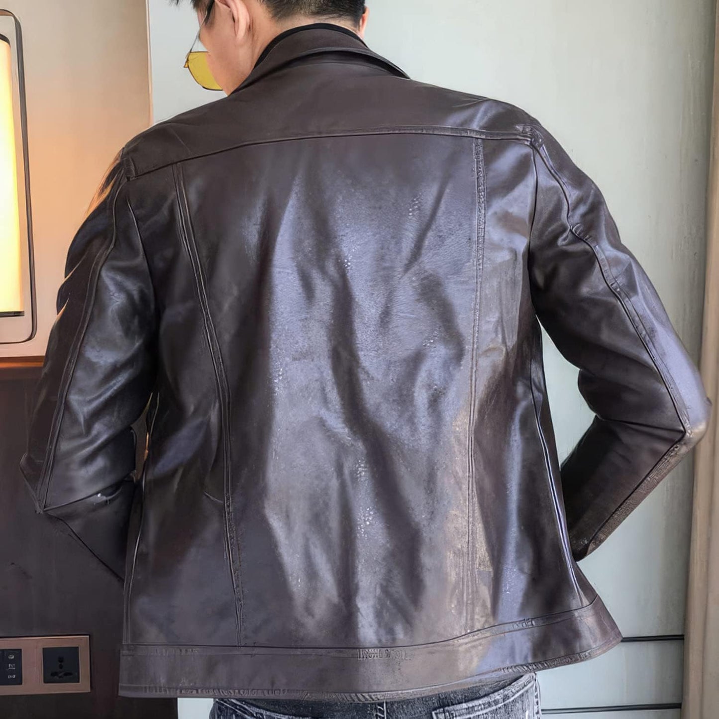 Men's Coffee Brown Genuine Sheepskin Café Racer Jacket: Timeless Style, Modern Edge, Ultimate Comfort