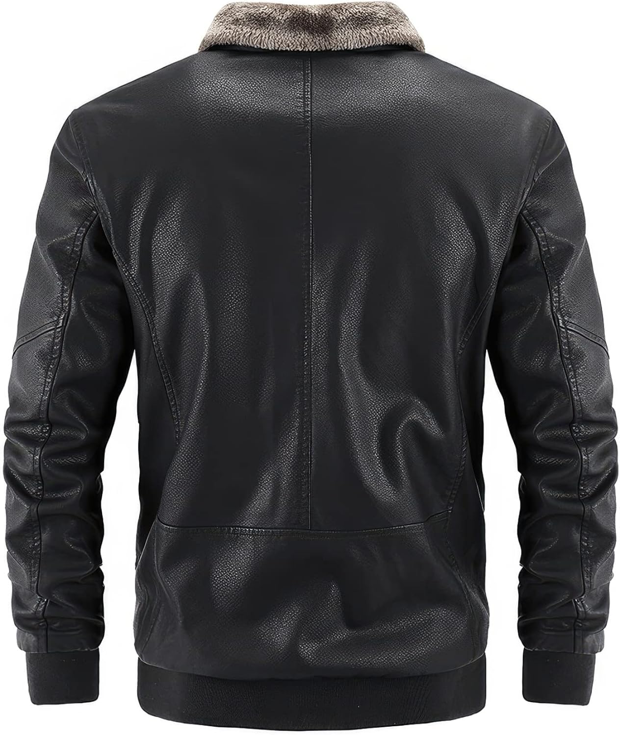 Biker Chic: Men’s Black Sheepskin Sherpa Shearling Bomber Jacket, Zip-Up Slim Fit for Stylish Motorcycle Rides