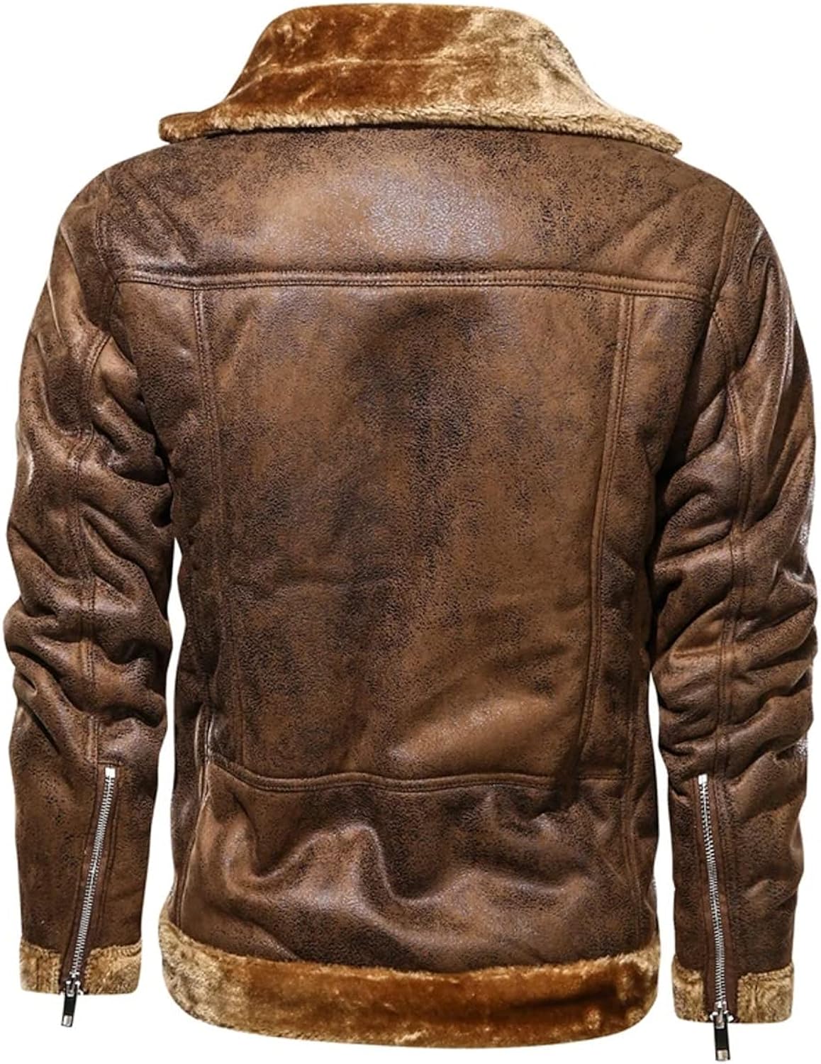 B3 Aviator Vintage Brown Sheepskin Asymmetric Leather Jacket with Distressed Finish - Men's Fashion