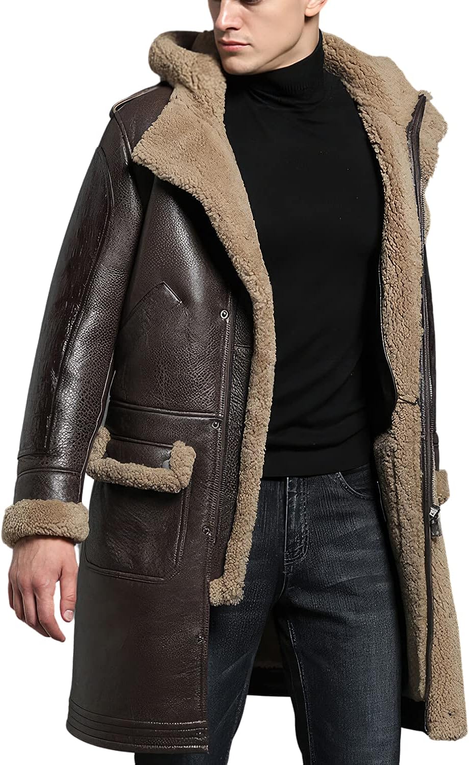 Luxury in Layers: Genuine Sheepskin Leather with Cozy Sherpa Lining and Hood - Elevate Your Winter Wardrobe!