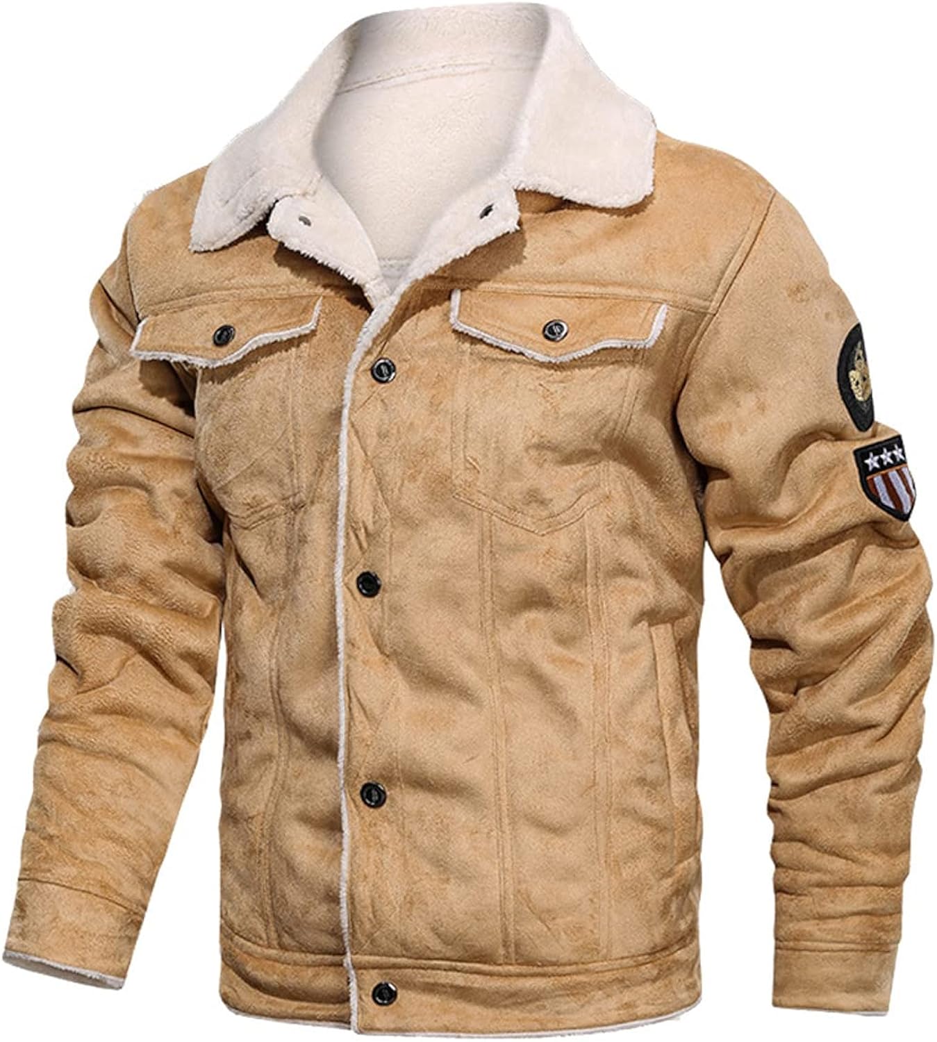 Bronze Biker: Men's Genuine Suede Airforce Sherpa Shearling Motorcycle Jacket - Warm, Casual, and Classic Style