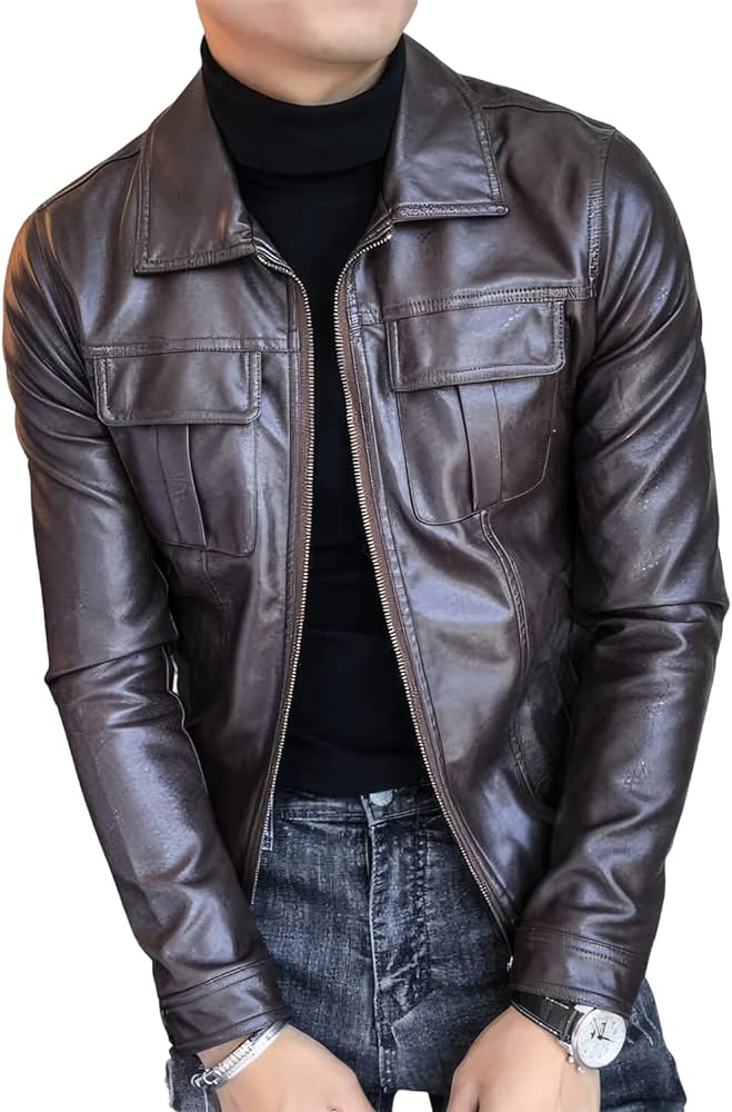 Men's Coffee Brown Genuine Sheepskin Café Racer Jacket: Timeless Style, Modern Edge, Ultimate Comfort