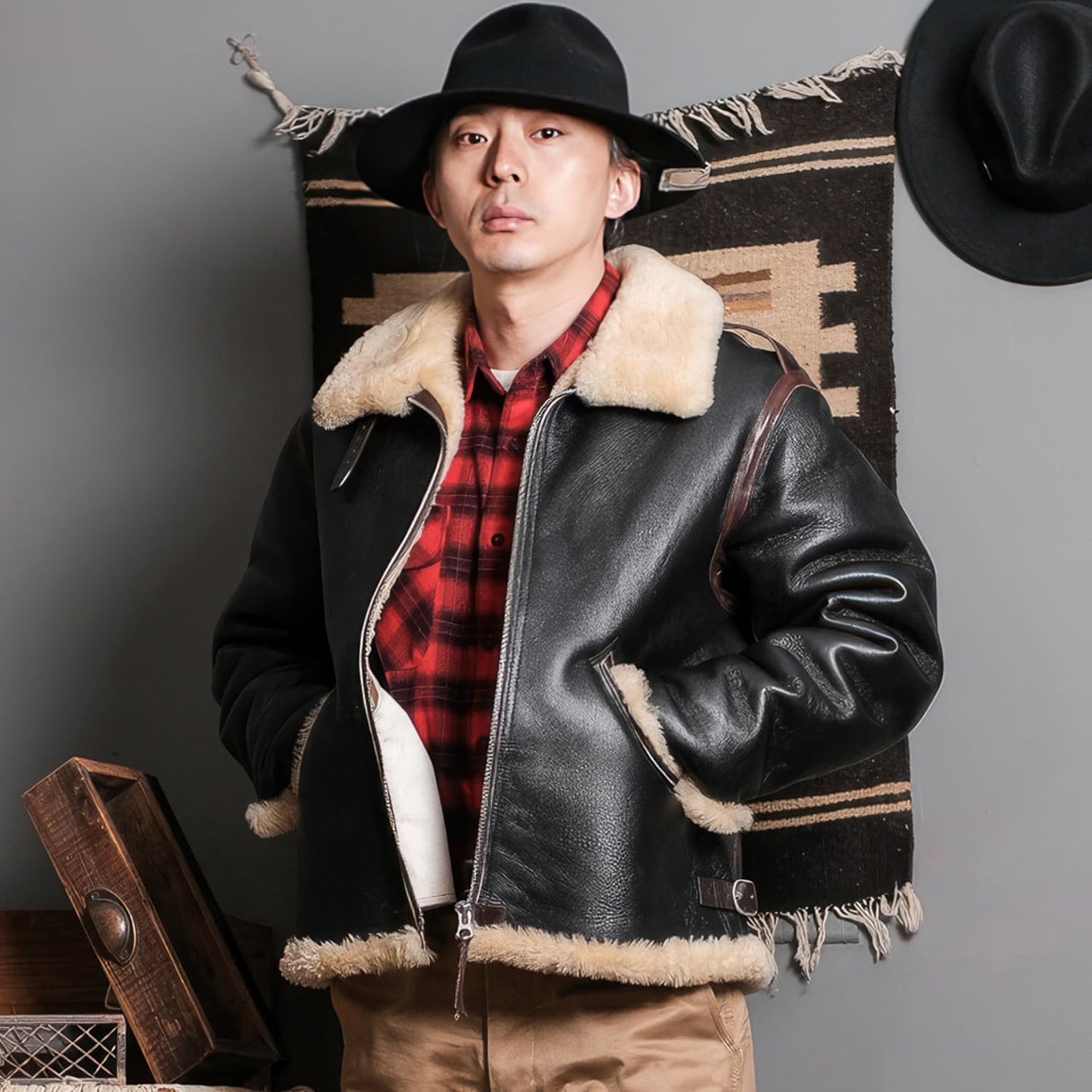 Black Sheepskin Sherpa Aviator Jacket