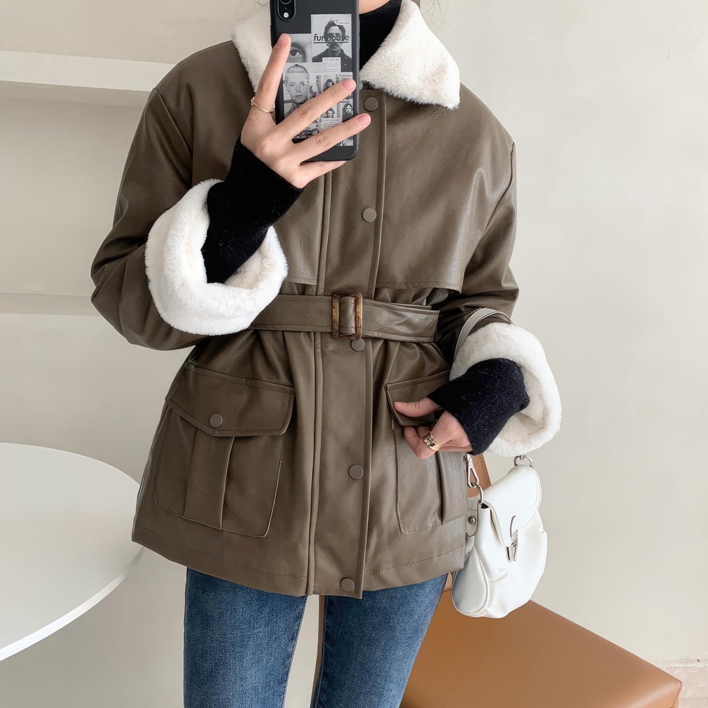 Women’s Brown Sheepskin Sherpa Jacket