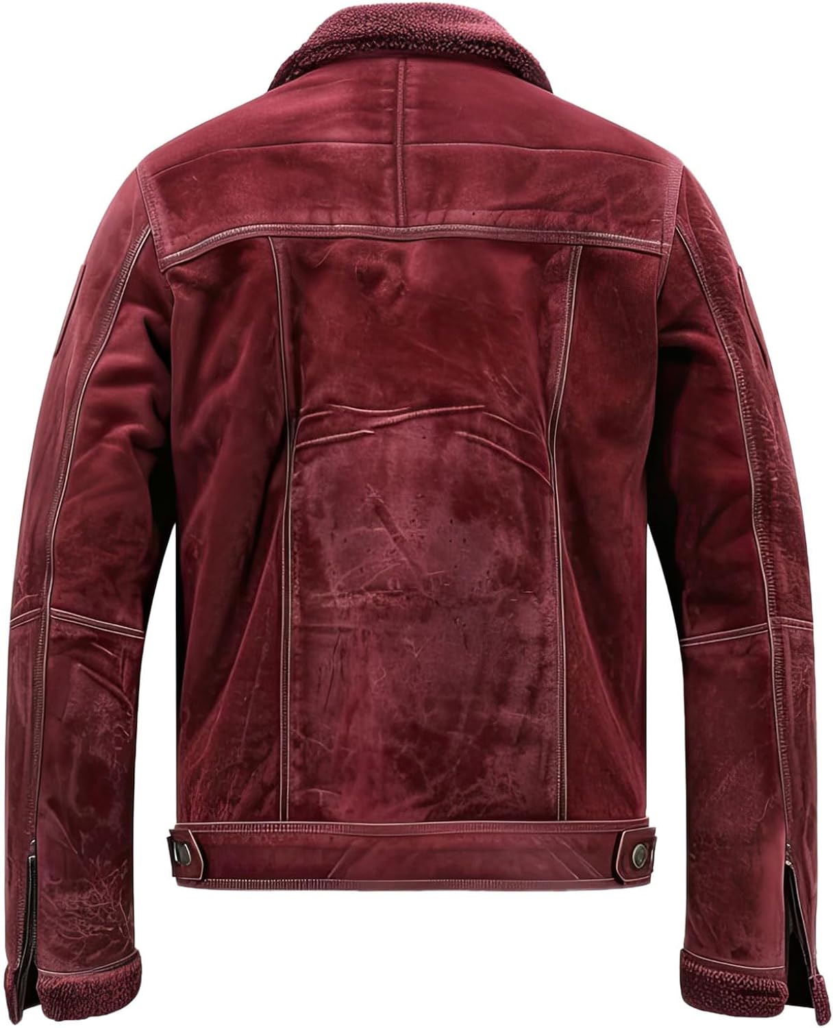 Fashionable Men's Maroon Genuine Suede Field Jacket with Sherpa Shearling Collar and Dual Closure