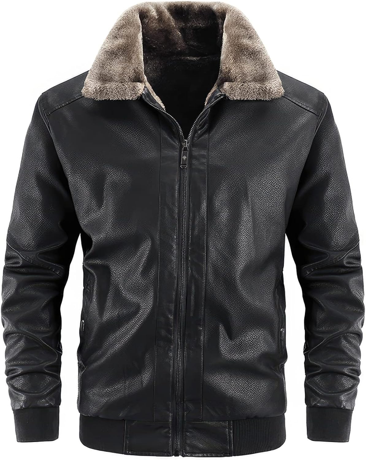 Biker Chic: Men’s Black Sheepskin Sherpa Shearling Bomber Jacket, Zip-Up Slim Fit for Stylish Motorcycle Rides