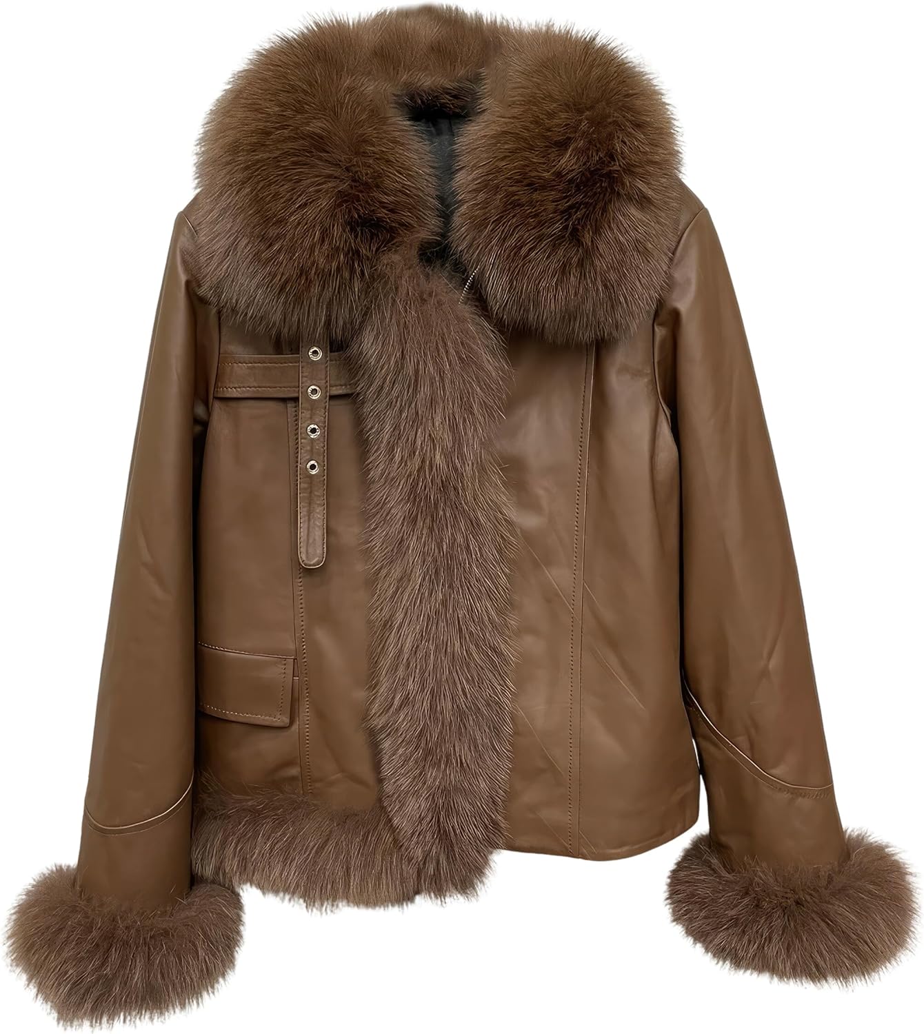 Chic Winter Elegance: Dark Brown Sheepskin Jacket with Sherpa Collar - Elegant, Warm, and Korean-inspired.