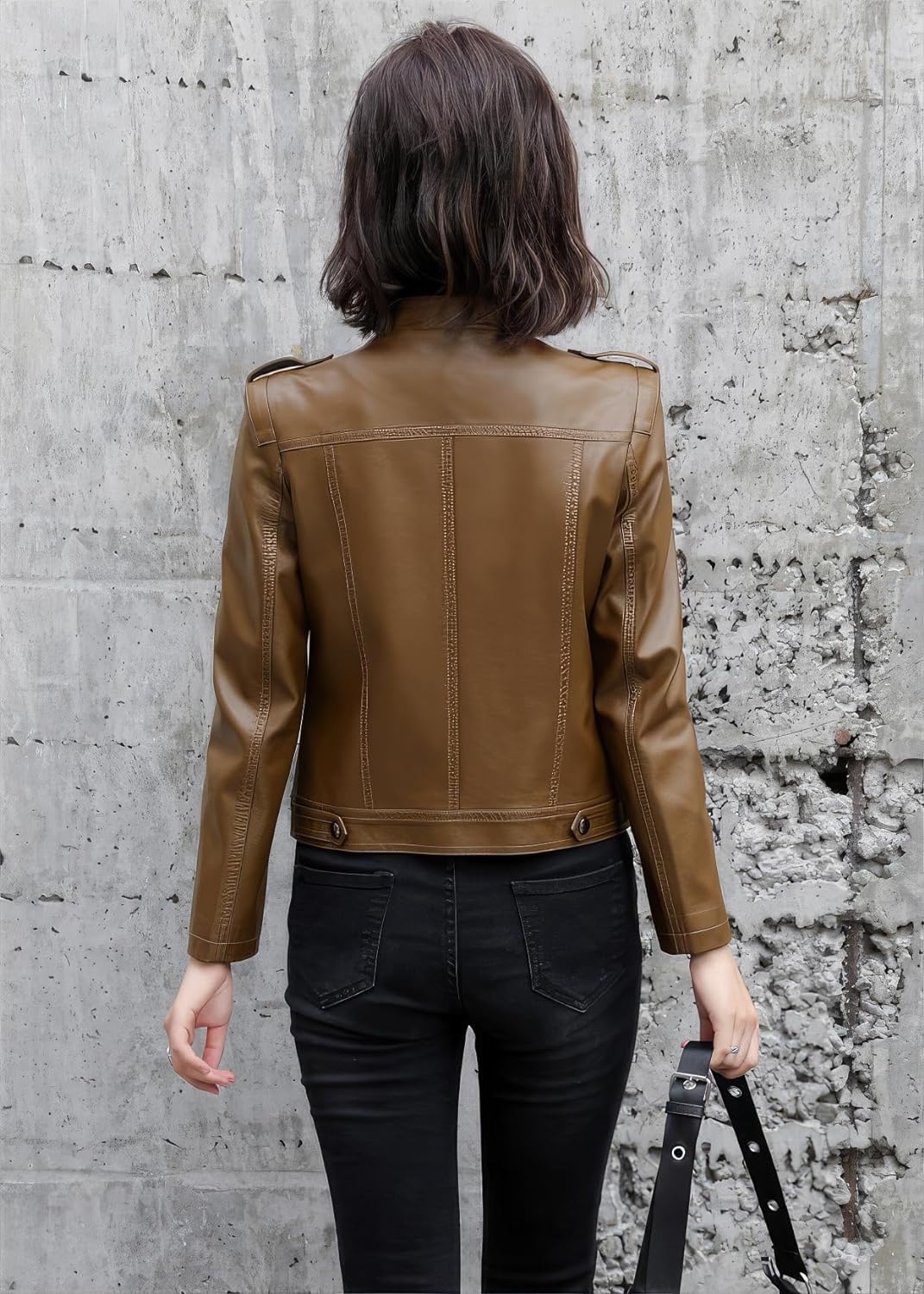 Brown Sheepskin Chic: Women's Korean Fashion Slim Fit Jacket – Stand Collar Luxury Outfit for High Street Glam