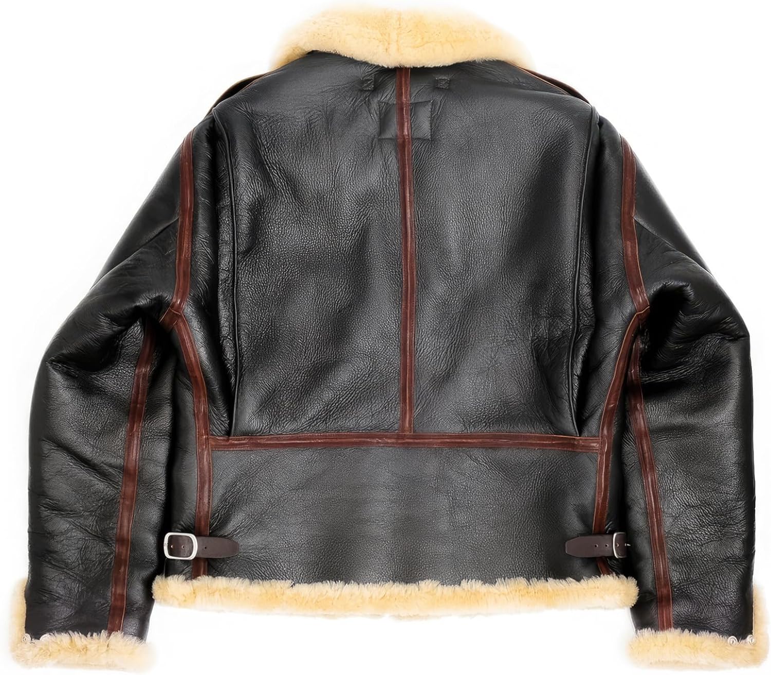 Black Sheepskin Sherpa Aviator Jacket: USAF Vintage Style, Faux Fur Lined